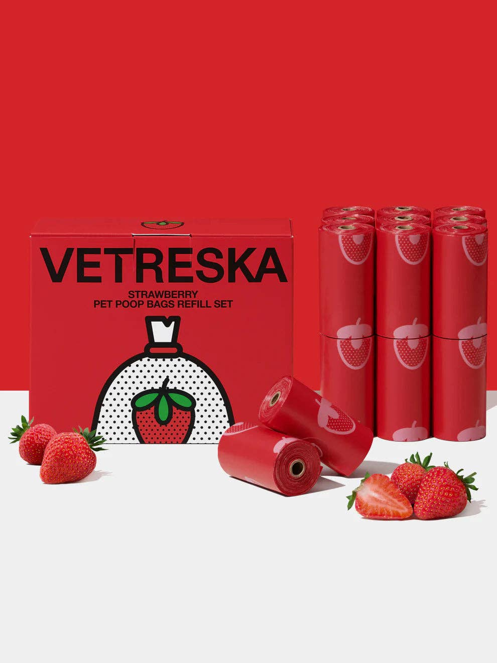 Vetreska - Set di sacchetti per escrementi alla fragola e dispenser: Standard / Strawberry