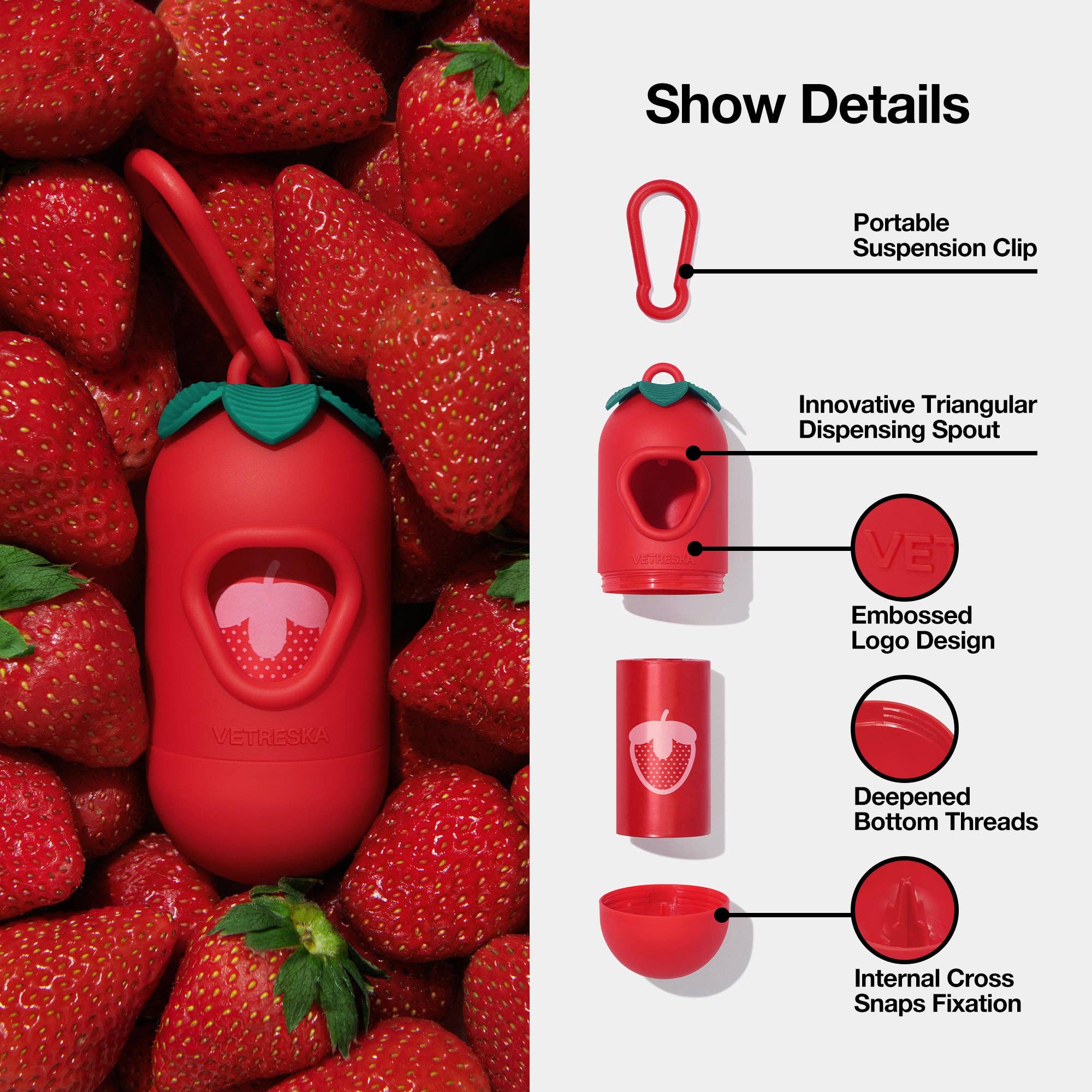 Vetreska - Set di sacchetti per escrementi alla fragola e dispenser: Standard / Strawberry