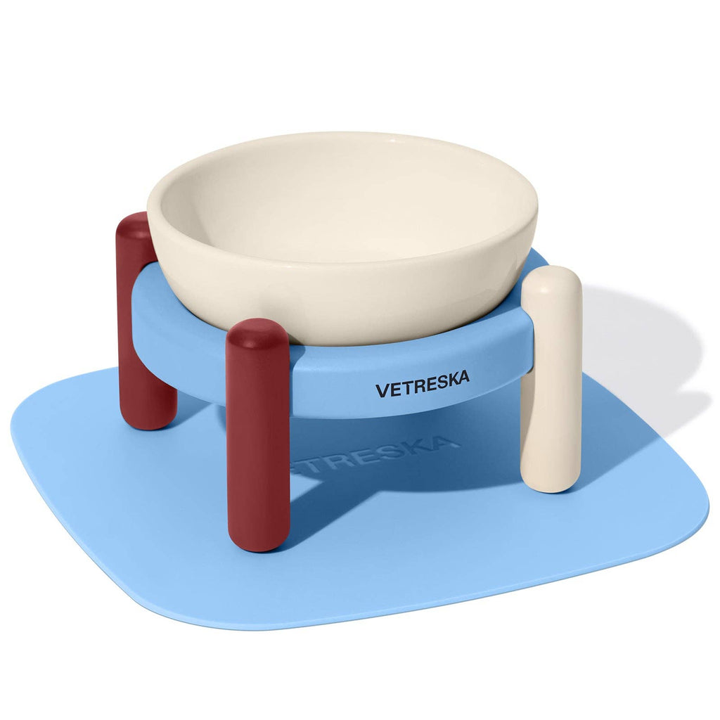 VETRESKA Mist & Merlot - Set ciotola e tappetino in ceramica per animali: S