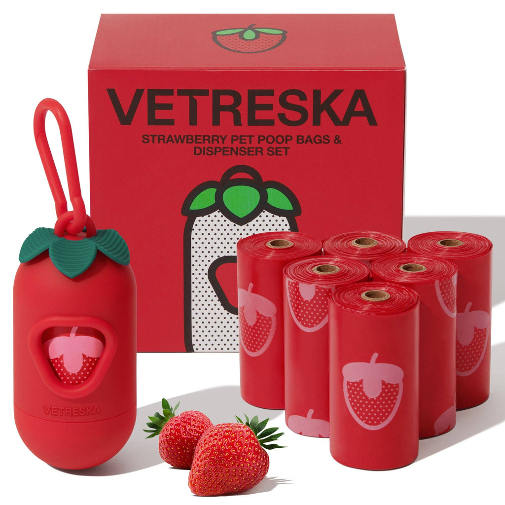 Vetreska - Set di sacchetti per escrementi alla fragola e dispenser: Standard / Strawberry