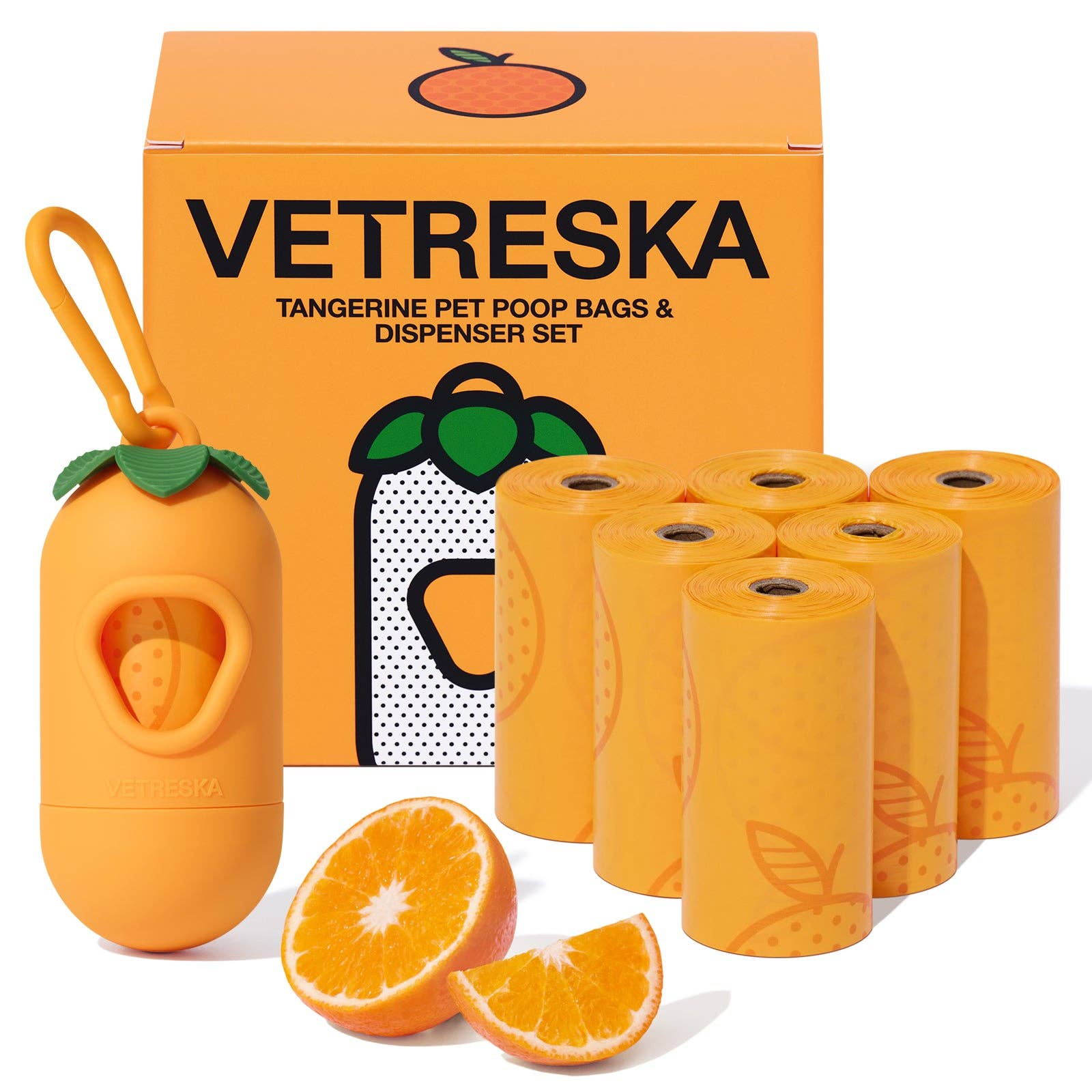 Set sacchetti igienici per cani color tangerina e dispenser: Standard