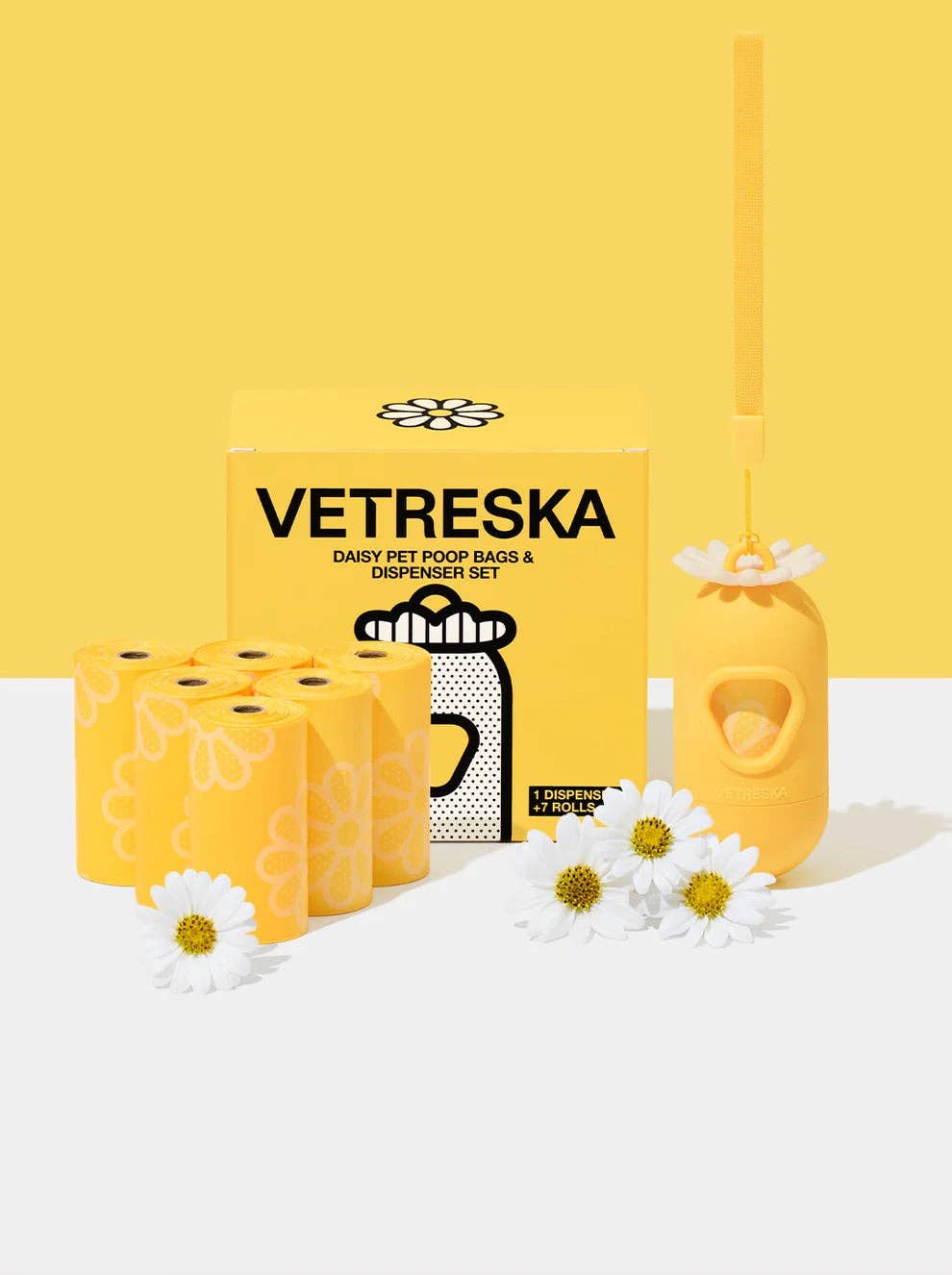 Vetreska - Set di sacchetti per escrementi alla fragola e dispenser: Standard / Daisy